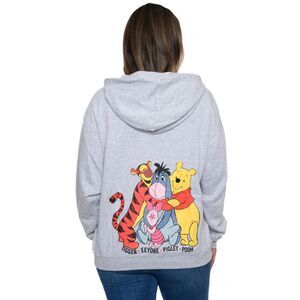 Eeyore Winnie The Pooh Tigger Hoodie Sweatshirt Zippered Gray Womens Plus Size